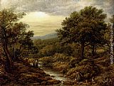 John Linnell A River Landscape, With Two Boys Fishing And A Girl Fetching Water painting